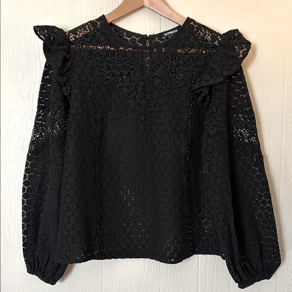 Express Ruffle Sleeve Eyelet Sheer Blouse M